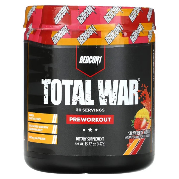 Передтренувальний комплекс, Total War, Preworkout, Redcon1, полуниця-манго, 447 г