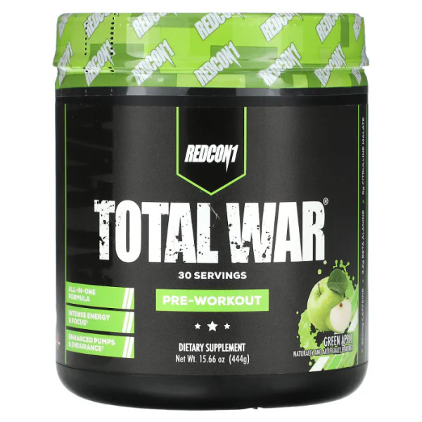 Передтренувальний комплекс, Total War, Preworkout, Redcon1, зелене яблуко, 444 г