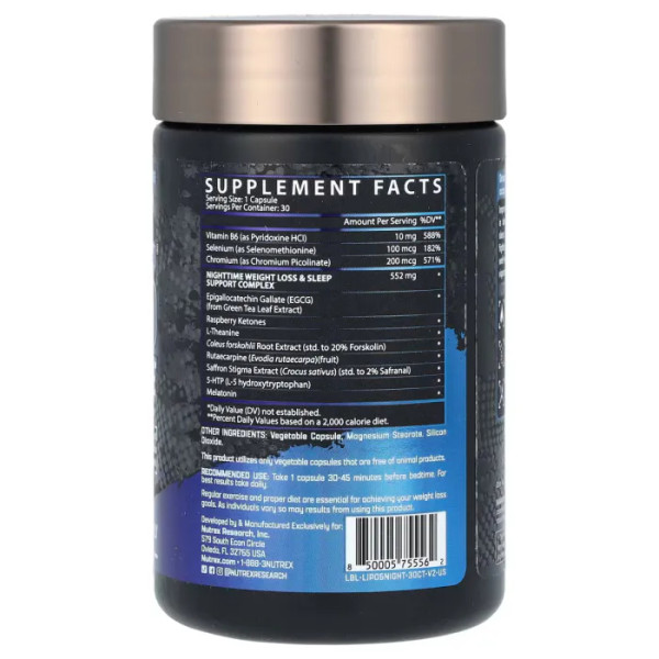 Ліпо-6, LIPO-6 Black Nighttime, Nutrex Research Labs, ультраконцентрат, зниження ваги та підтримка сну, 30 чорних капсул