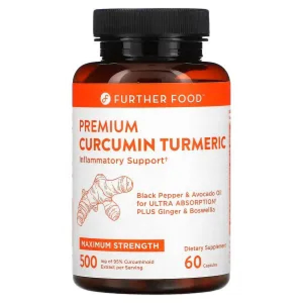 Куркумін та куркума, Premium Curcumin Turmeric, Further Food, максимальна ефективність, 500 мг, 60 капсул