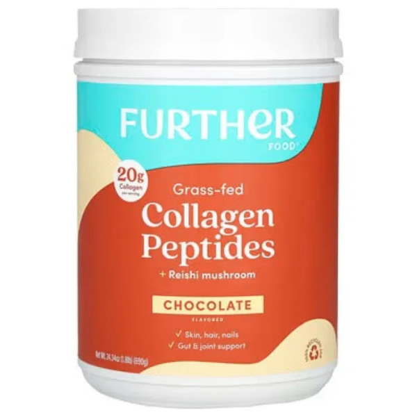 Пептиди колагену з грибом рейші, Grass-Fed Collagen Peptides + Reishi Mushroom, Further Food, з шоколадним смаком, 690 г