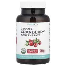Клюква органический концентрат 500 мг, Pure Co. Cranberry, 120 веганских капсул