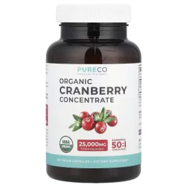 Журавлина, органічний концентрат, Cranberry, Pure Co., 500 мг, 120 веганських капсул