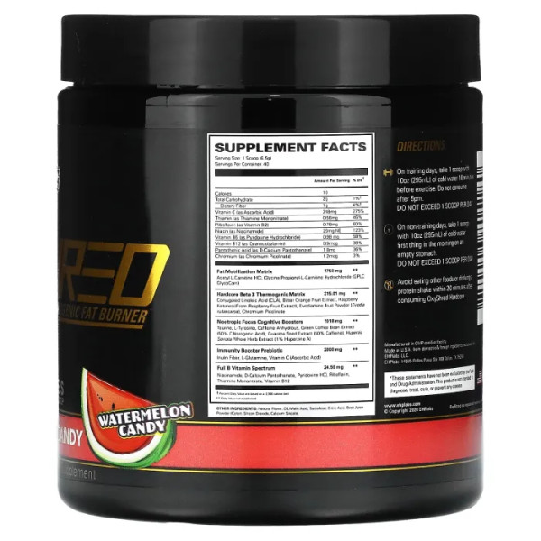 Жироспалювач термогенний, OxyShred Hardcore Thermogenic Fat Burner, EHPlabs, смак кавунових цукерок, 260 г