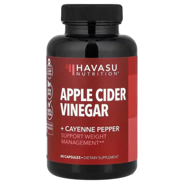 Яблучний оцет + перець кайєнський, Apple Cider Vinegar, Havasu Nutrition, 500 мг, 60 капсул