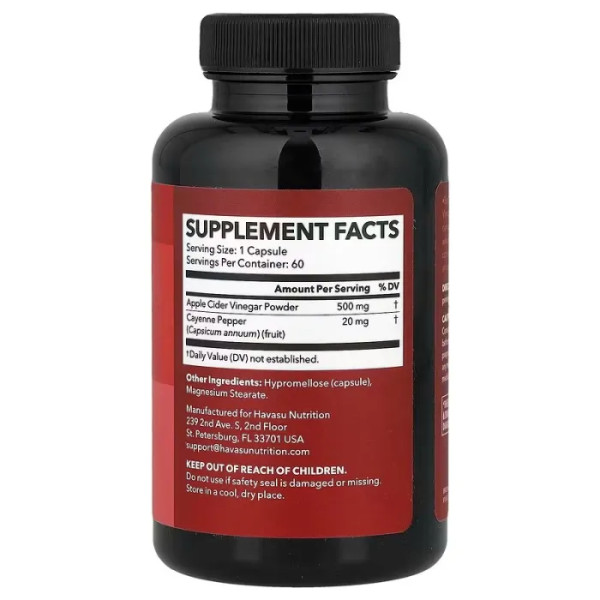 Яблучний оцет + перець кайєнський, Apple Cider Vinegar, Havasu Nutrition, 500 мг, 60 капсул