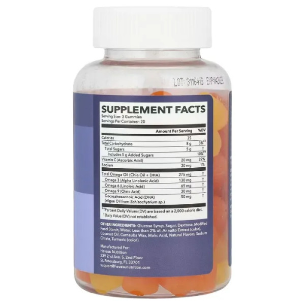 Омега 3-6-9 + ДГК, Omega + DHA, Havasu Nutrition, зі смаком лимона і апельсина, 60 вегетаріанських жувальних цукерок