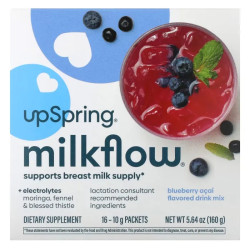 Смесь для напитка для лактации, UpSpring Milkflow Drink Mix, вкус черника и асаи 16 пакетиков по 10 г