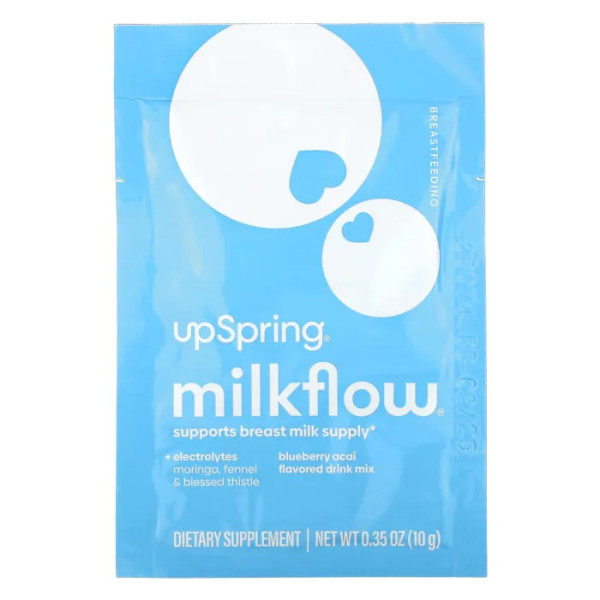 Підвищення лактації: морингу, фенхель та будяки, Milkflow Drink Mix, UpSpring, суміш для напоїв зі смаком чорниці та асаї, 16 пакетиків по 10 г