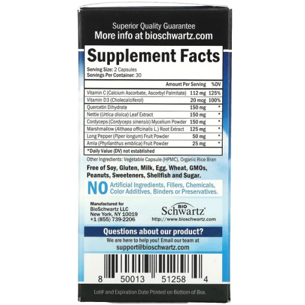 Підтримка дихальної системи та імунітету, Respiratory & Immune, Quercetin Bioflavonoid Blend, BioSchwartz, суміш біофлавоноїдів кверцетину, 60 капсул