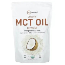 MCT масло, порошок с пребиотической клетчаткой, органический, MCT Oil Powder With Prebiotic Fiber Micro Ingredients, 454 г