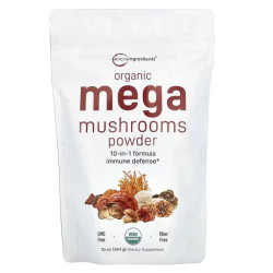 Захист імунітету грибна формула 10 видів, Micro Ingredients Mega Mushrooms, органічний порошок, 284 г