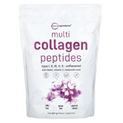 Мультиколлагеновые пептиды типы I II III V X, Micro Ingredients Multi Collagen Peptides, без вкуса, порошок, 907 г