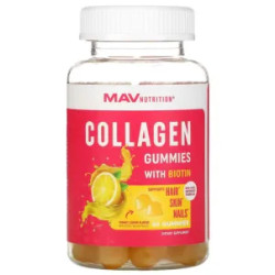 Колаген з біотином, зі смаком лимон, Collagen with Biotin MAV Nutrition, 60 жувальних цукерок, підвищена міцність