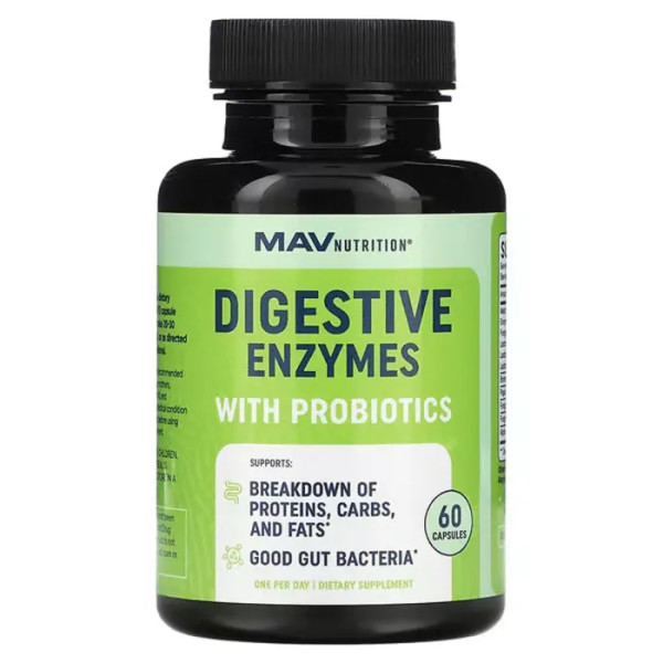 Травні ферменти з пробіотиками, Digestive Enzymes with Probiotics, MAV Nutrition, один раз на день, 60 капсул