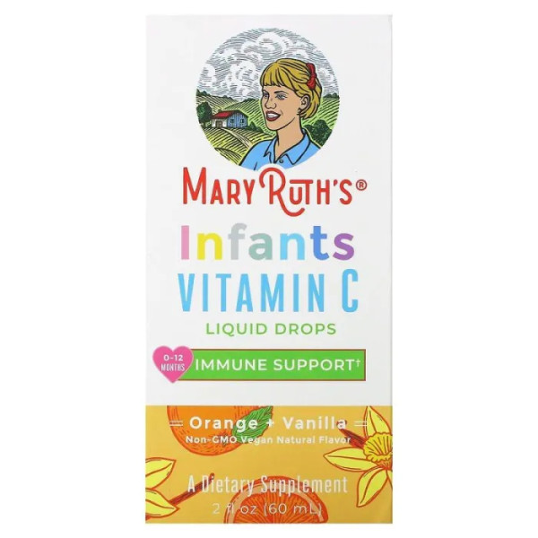 Вітамін С для немовлят, Infants Vitamin C, MaryRuth Organics, краплі, від 0 до 12 місяців, апельсин + ваніль, 60 мл
