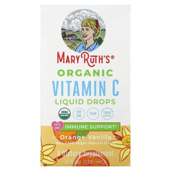 Вітамін С, Organic Vitamin C, MaryRuth Organics, органік, краплі, апельсин + ваніль, 120 мл