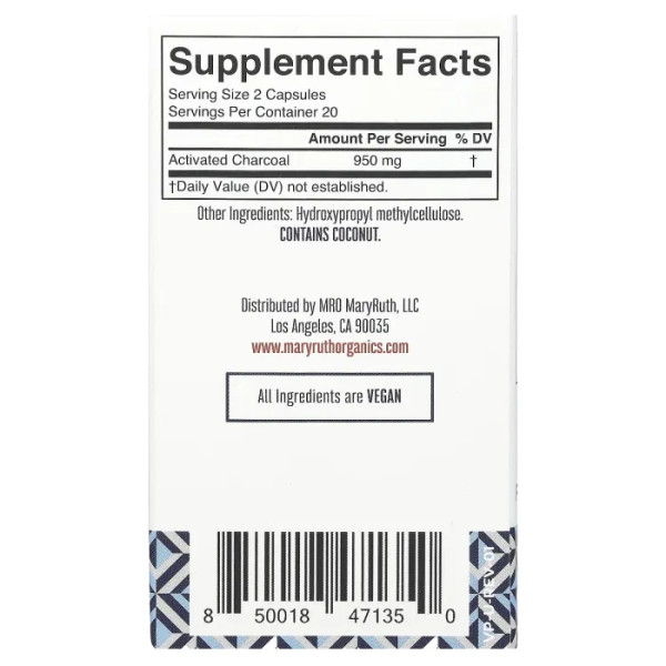 Активоване вугілля, Activated Charcoal Capsules, MaryRuth's, 40 капсул