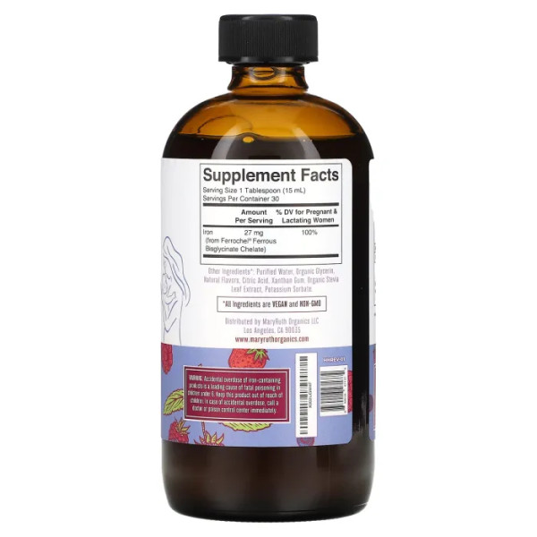 Залізо, Liquid Iron, MaryRuth's, рідке, веганське, для пренатального та післяпологового періоду, зі смаком ягід, 450 мл