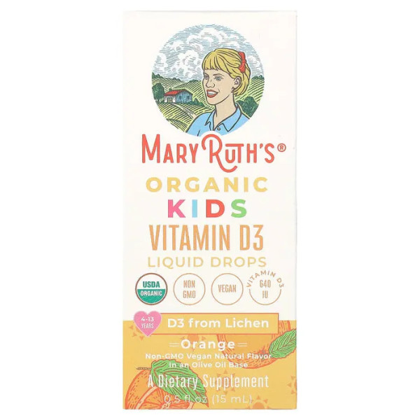 Вітамін D3 для дітей 4-13 років, Organic Kids Vitamin D3, MaryRuth's, органік, з апельсиновим смаком, 640 МО, краплі, 15 мл