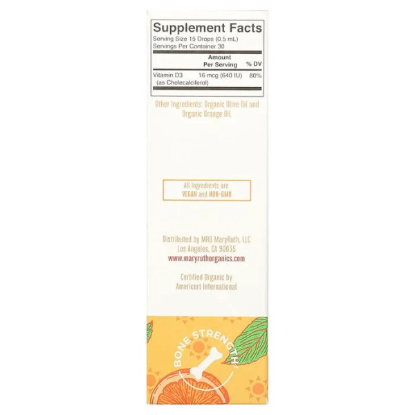 Вітамін D3 для дітей 4-13 років, Organic Kids Vitamin D3, MaryRuth's, органік, з апельсиновим смаком, 640 МО, краплі, 15 мл