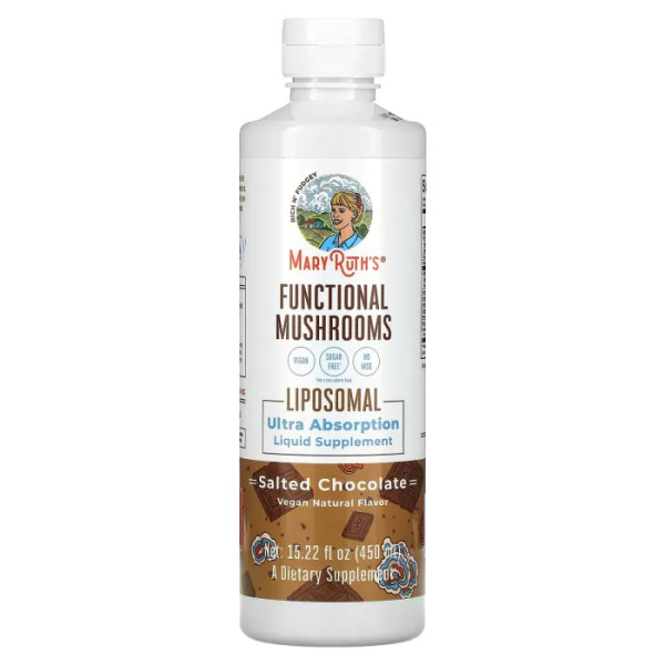 Функціональні гриби ліпосомальні, Functional Mushrooms Liposomal, MaryRuth's, зі смаком солоного шоколаду, рідина, 450 мл