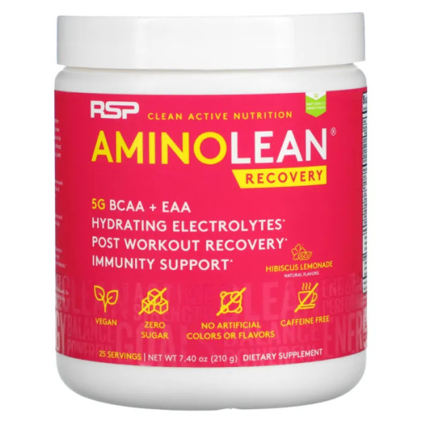 Амінокислоти для зниження ваги, AminoLean Recovery, RSP Nutrition, смак лимонаду з гібіскусу, 210 г