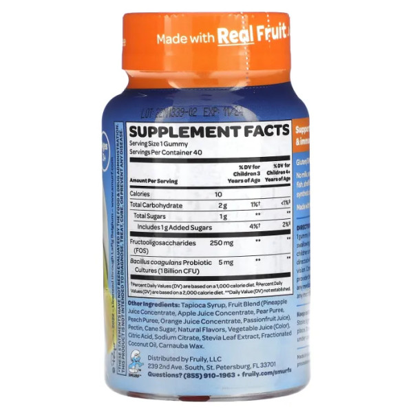 Пробіотик для травлення, Kids Gummy, Digestive Probiotic, The Smurfs, для дітей віком 3+ років, смак ягід, 40 жувальних цукерок