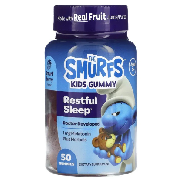 Спокійний сон, Restful Sleep, The Smurfs, Kids Gummy, для дітей віком 3+, смак смурф ягід, 50 жувальних цукерок