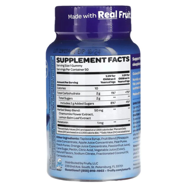 Спокійний сон, Restful Sleep, The Smurfs, Kids Gummy, для дітей віком 3+, смак смурф ягід, 50 жувальних цукерок