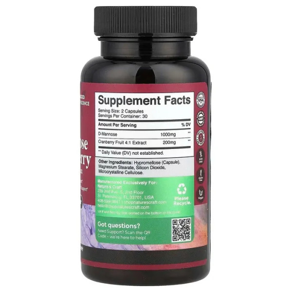 D-Манноза, D-Mannose, Nature's Craft, 60 капсул