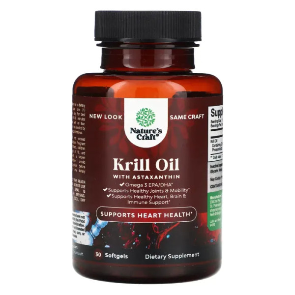 Олія криля з астаксантином, Krill Oil with Astaxanthin, Nature's Craft, 30 гелевих капсул