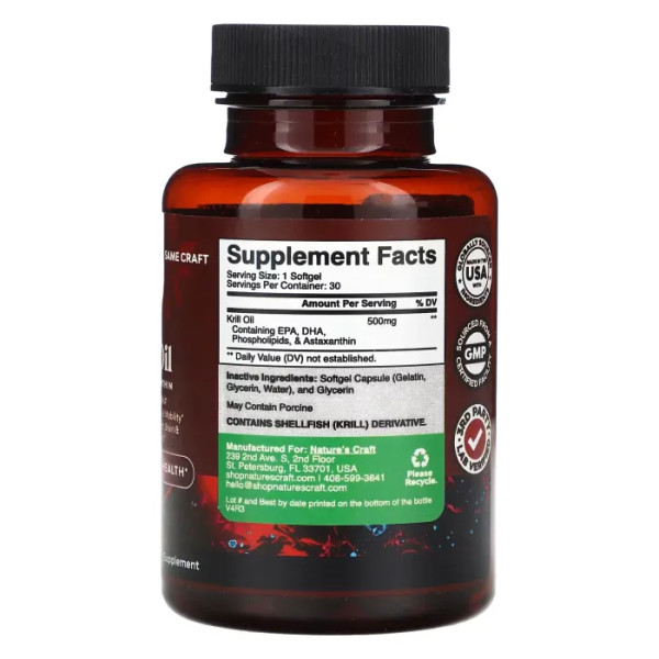 Олія криля з астаксантином, Krill Oil with Astaxanthin, Nature's Craft, 30 гелевих капсул