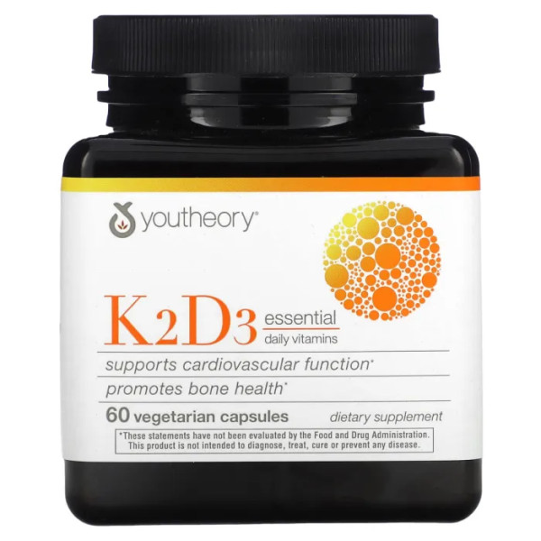 Вітаміни K2 та D3, K2D3 Essential Daily Vitamins, Youtheory, 60 вегетаріанських капсул