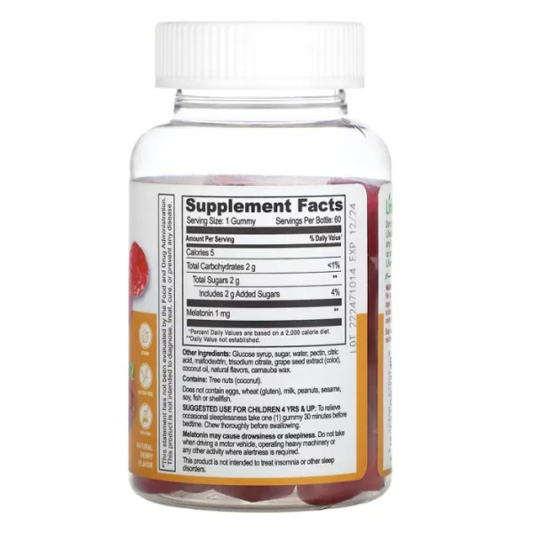 Мелатонін для дітей, Kids Melatonin, Lifeable, зі смаком натуральних ягід, 1 мг, 60 жувальних цукерок