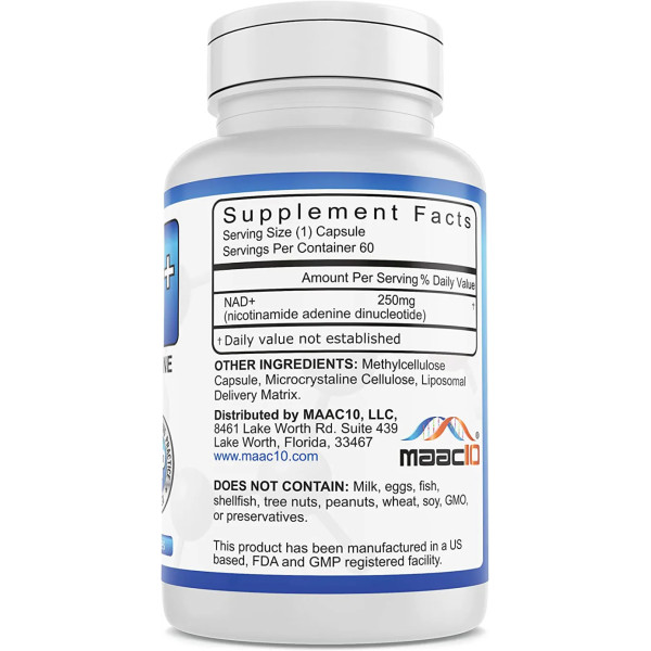 Нікотинамід аденіндинуклеотид, NAD+, MAAC10, ліпосомальний, 250 мг, 60 капсул