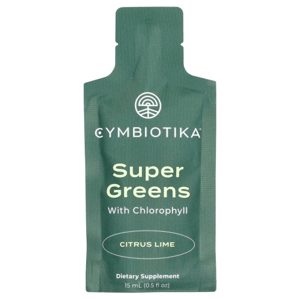 Зелень, Super Greens, Cymbiotika, із хлорофілом, зі смаком цитрус-лайм, 30 пакетиків (15 мл кожен)