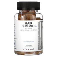 Вітаміни для волосся, CodeAge Hair Gummies, без цукру, смак полуниці, 60 жувальних цукерок