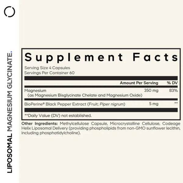 Магній гліцинат, ліпосомальний комплекс, Liposomal Magnesium Glycinate, Codeage, 240 великих рослинних капсул