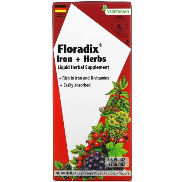 Floradix, Залізо + трави, Iron & Herbs, Gaia Herbs, 250 мл