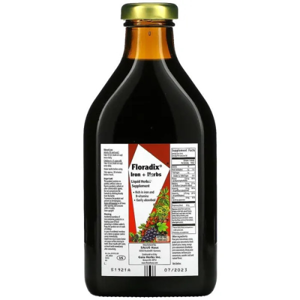 Залізо із трав'яними екстрактами, Floradix, Gaia Herbs, 500 мл