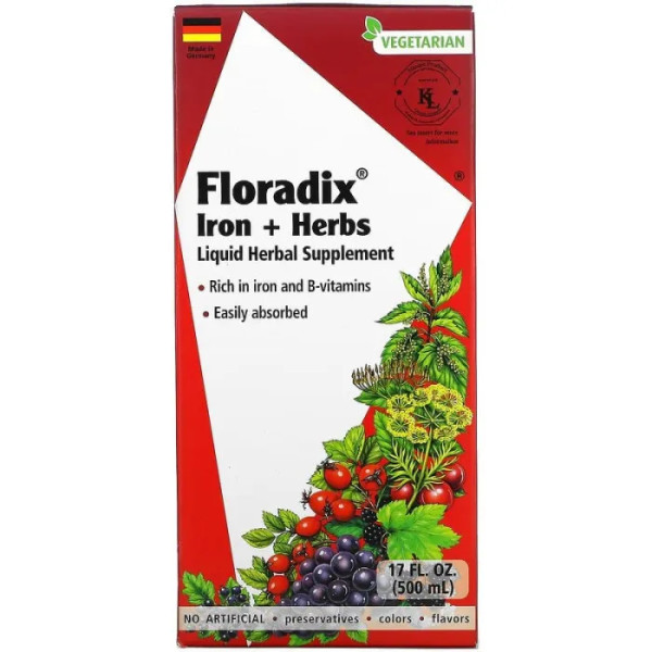Залізо із трав'яними екстрактами, Floradix, Gaia Herbs, 500 мл