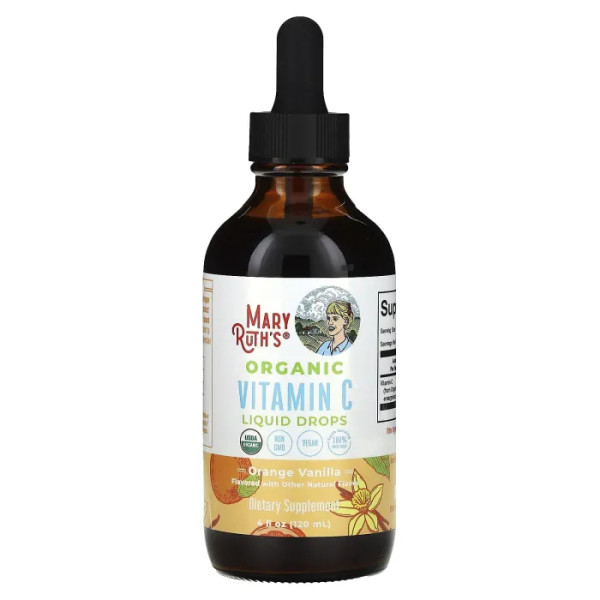 Вітамін С, Organic Vitamin C, MaryRuth's, органік, краплі, смак апельсин + ваніль, 120 мл