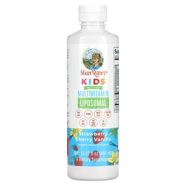 Мультивітаміни для дітей, Kids Multivitamin Liposomal, MaryRuth Organics, вік 4–13 років, ліпосомальні, полуниця, вишня, ваніль, 450 мл