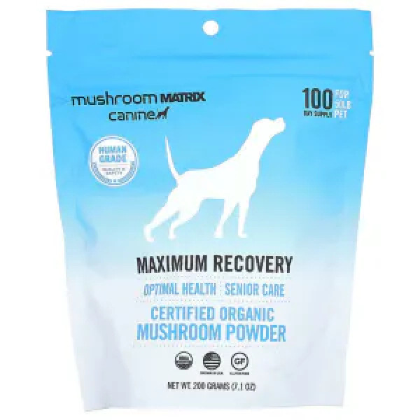 Здорове старіння для котів та собак, Maximum Recovery, Mushroom Matrix Canine, сертифікований органічний грибний порошок, 1 г на 11 кг ваги вихованця, 200 г