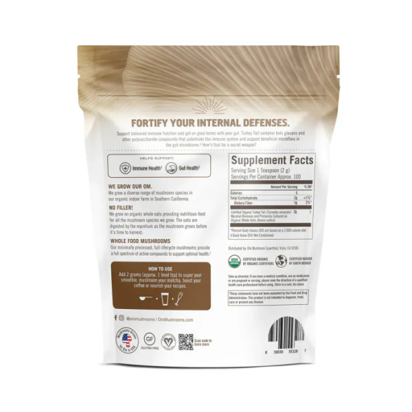 Траметес різнокольоровий, Turkey Tail, Om Mushrooms, сертифікований органічний грибний порошок, 200 г