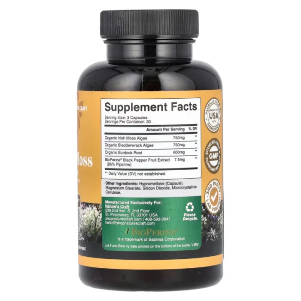 Ірландський морський мох, Irish Sea Moss, Nature's Craft, 2100 мг, 90 капсул (700 мг на капсулу)