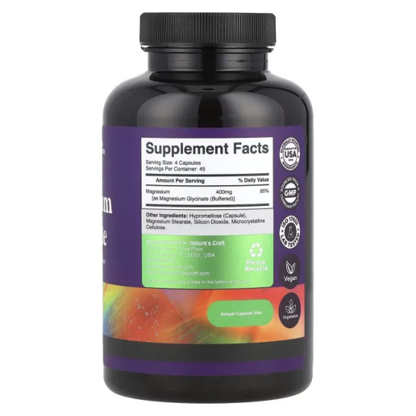 Магній гліцинат, Magnesium glycinate, Nature's Craft, 180 капсул (100 мг на капсулу)