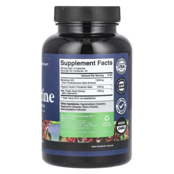 Берберін, Berberine, Nature's Craft, покращений комплекс, 120 капсул