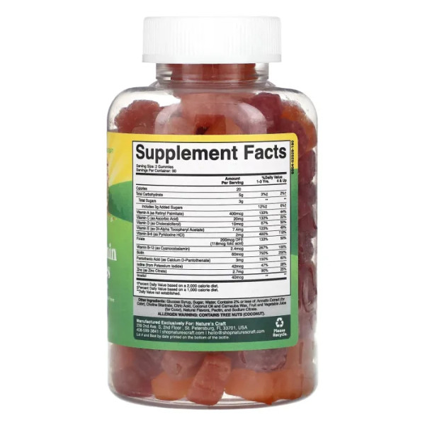 Мультивітаміни для дітей, Kids Multivitamin Gummies, Nature's Craft, зі смаком фруктового асорті, 180 жувальних таблеток